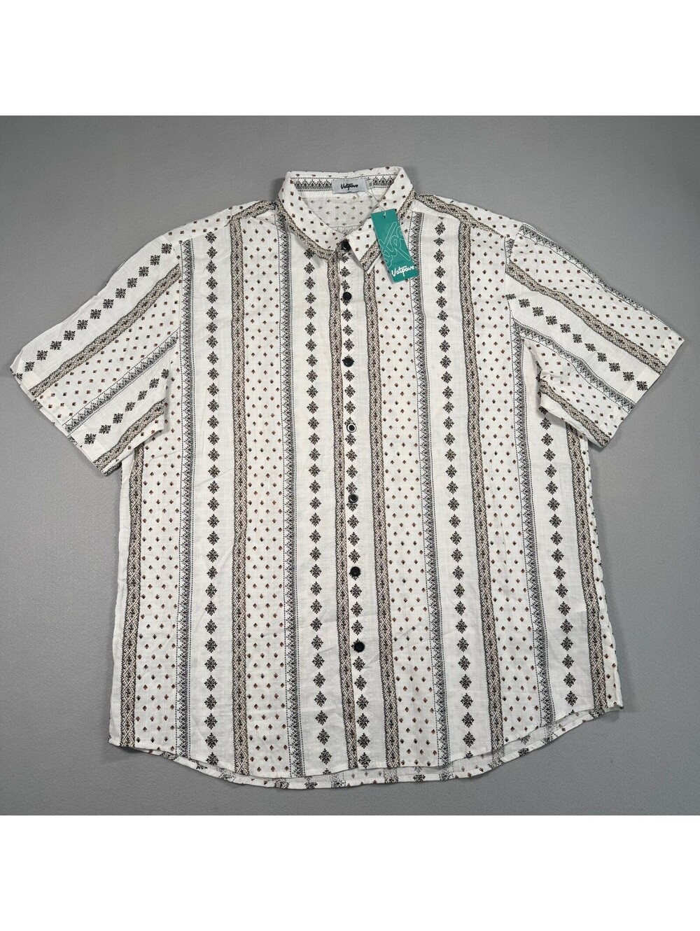 NWT Vatpave Men's White Boho Block Print Button-Up Shirt Size XL Cotton